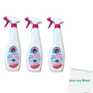 Chante Clair Sgrassatore con Candeggina 3er Pack (3x625ml Sprühflasche Fettlöser mit Bleiche) + usy Block