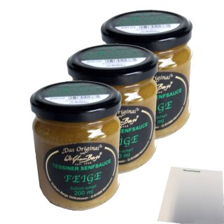 Wolfram Berge Tessiner Senfsauce "Feige" 3er Pack (3x200ml Glas) + usy Block