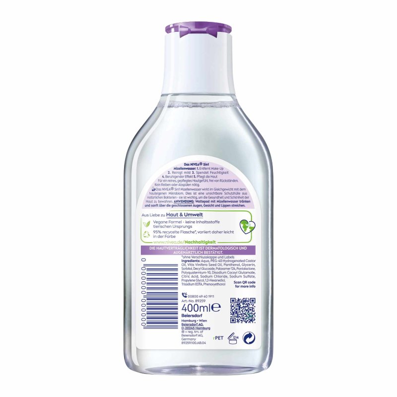 Nivea Mizellenwasser Gesicht 400 Ml | 0% Alkohol Für Empfindliche Haut | Make-up Entferner