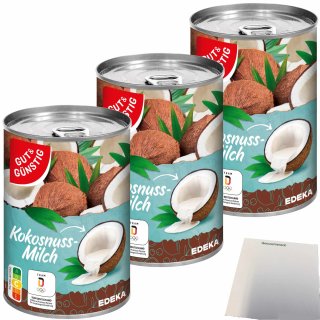 Gut&Günstig Kokosnussmilch Cremig mit 21% Fett und 72% Kokosnussfleisch 3er Pack (3x400g Dose) + usy Block