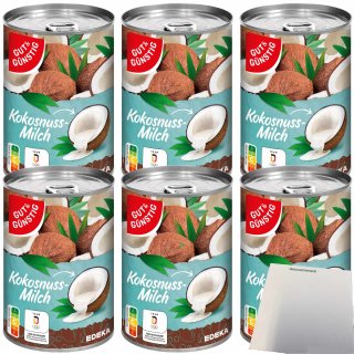 Gut&Günstig Kokosnussmilch Cremig mit 21% Fett und 72% Kokosnussfleisch 6er Pack (6x400g Dose) + usy Block
