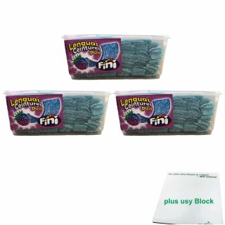 Fini Lenguas Ceintures Pica Citric Framboos 3x 200 Stück (Saure Himbeer Streifen) + usy Block