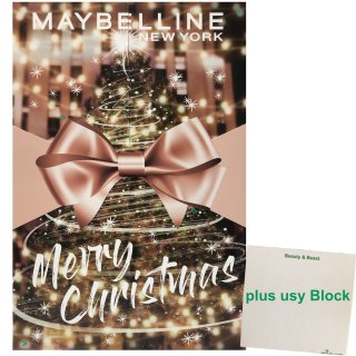 Maybelline Adventskalender 2020 goldene Schleife Merry Christmas (1er Pack) + usy Bock