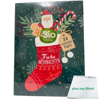 dm Bio Schokokugel Adventskalender "24 schokoladige Kugeln" (70g) + usy Block