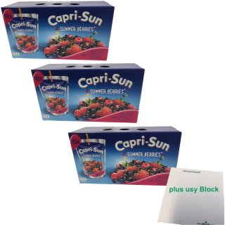 Capri Sun Summer Berries 3er Pack (30x200ml Capri Sonne Sommer Beeren) + usy Block