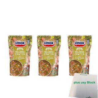 Unox Erwten Soep met Katenspek en Rookworst (Erbsensuppe mit Speck und geräucherter Wurst, 3x 570ml Packung) + usy Block