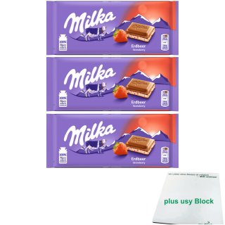 Milka Erdbeer 3er Pack (3x100g Tafel) + usy Block