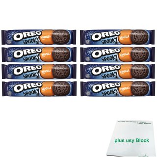 Oreo spooky Vanilla Flavour Cookies 8er Pack (8x154g Rolle) plus usy Block