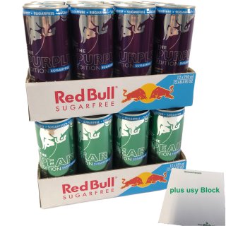 Red Bull Sugarfree Testpaket (je 12x0,25l Dose Pear Edition & Purple Edition) + usy Block