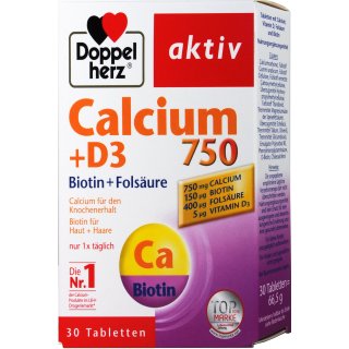 Doppelherz Calcium 750 + D3 + Folsäure + Biotin 30 er