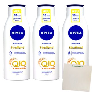 NIVEA Body Lotion Hautstraffend Q10, 3er Pack (3x400ml Flasche) + usy Block