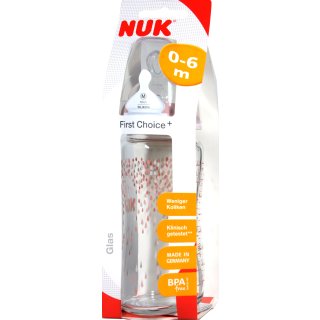 Nuk First Choaice Glas-Trinkflasche Silikon Größe 1 (240ml Volumen)