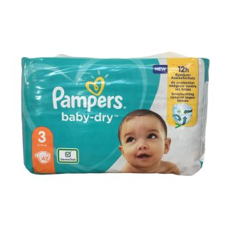 Pampers Baby-Dry Größe 3, 42 Windeln, bis zu 12 Stunden Rundum-Auslaufschutz, 6-10kg