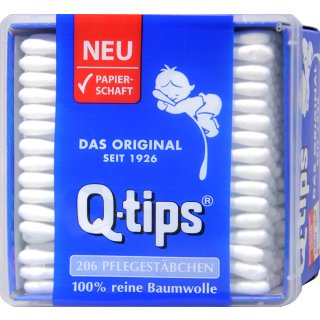 Q-Tips Wattestäbchen Box, Papierschaft 206 er