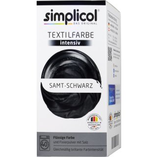 Simplicol Textilfarbe Intensiv Samt-Schwarz (150ml Textilfarbe + 400g Fixierer)