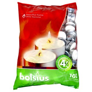 bolsius Teelichter Weiß 4h Brenndauer (100 St Beutel)