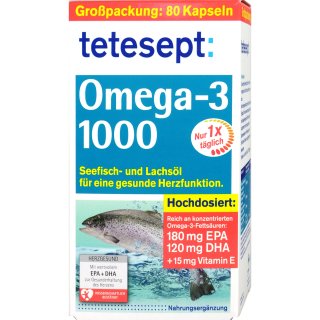 Tetesept Omega-3 1000 Seefisch- und Lachsöl (80 Kaspeln)