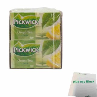 Pickwick Green Tea Lemon 100% natural 12er Pack (12x20 Grüner Tee mit Zitrone Teebeutel) + usy Block
