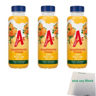 Appelsientje Orange 100% Puur sap Jus pur 3er Pack (Orangensaft 3x 330ml Flasche) + usy Block