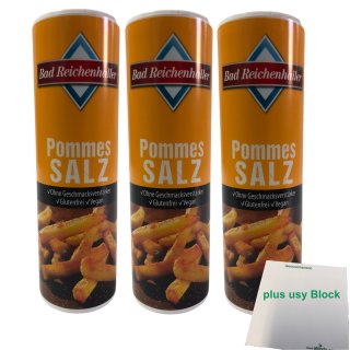 Bad Reichenhaller Pommes Salz Gastro Streuer 3er Pack (3x300g XXL Streuer) plus usy Block Genussmensch