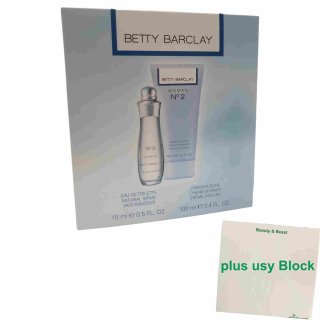 Betty Barclay WOMAN N°2 Geschenkset (15ml Eau de Toilette und 100ml Cremedusche) + usy Block