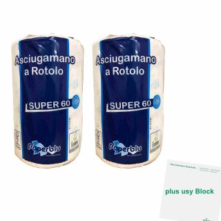 Paperblu Professional "Super 60"  XXL Haushaltsrolle 2er Pack (2x60 Meter Küchenrolle) + usy Block