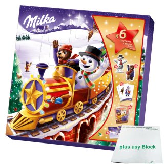 Milka Adventskalender Weihnachtsfreunde Motiv: Schneemann (143g Packung) + usy Block