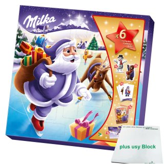 Milka Adventskalender Weihnachtsfreunde Motiv: Weihnachtsmann (143g Packung) +  usy Block
