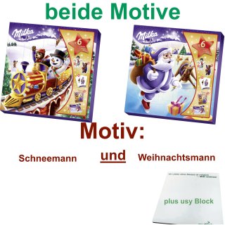 Milka Adventskalender Weihnachtsfreunde beide Motive (2x143g Packung) + usy Block