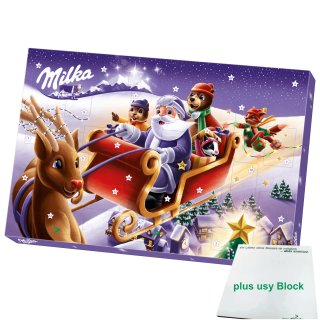 Milka Adventskalender Motiv: Schlitten (200g Packung) + usy Block