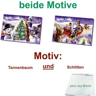 Milka Adventskalender beide Motive (2x200g Packung) + usy Block