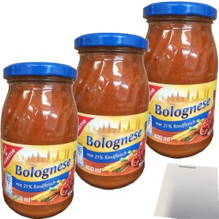 Gut & Günstig Bolognese Sauce mit 21% Rindfleisch 3er pack (3x 400g Glas) + usy Block