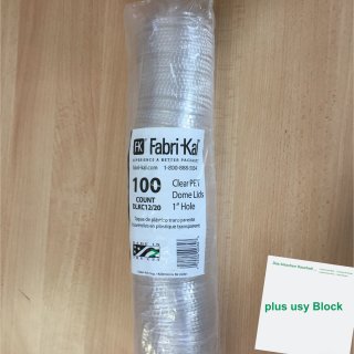 Fabri-Kal Bubble Tea Deckel für Drink Cup Becher transparent mit Loch Ø 10cm (100 Stück) + usy Block