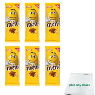 m&ms Peanut Tafel, 165g 6er Pack (6x Milchschokolade mit mini m&ms und knusprigen Erdnüssen) + usy Block