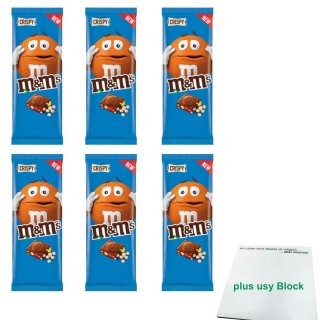 m&ms Crispy Tafel, 150g 6er Pack (6x Milchschokolade mit mini m&ms und knusprigen Stückchen) + usy Block