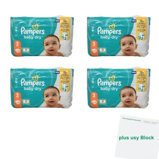 Pampers Baby Dry Windeln 3 (4er Pack) (6-10 kg) (4x 42 St) + usy Block