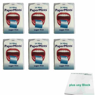 PaperMints Cool Mint Strips Fresh Breath Sugarfree 6er Pack (6x24St Minzblättchen) + usy Block