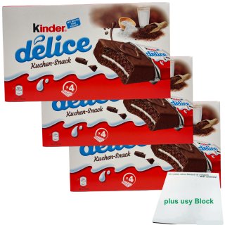 Ferrero Kinder Delice Kuchen-Snack 3er Pack (12x39g Schokoküchlein) + usy Block