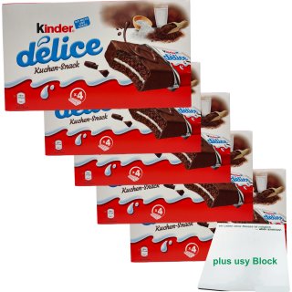 Ferrero Kinder Delice Kuchen-Snack 5er Pack (20x39g Schokoküchlein) + usy Block