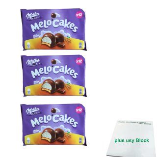 Milka Melo-Cakes 3er Pack (3x 200g Packung, Schaumzucker & Keks) + usy Block