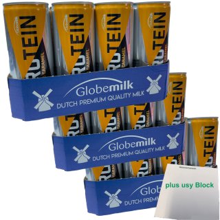 Globemilk Protein Drink Salted Caramel 3er Pack (3x 12 x 0,25l Dose) + usy Block