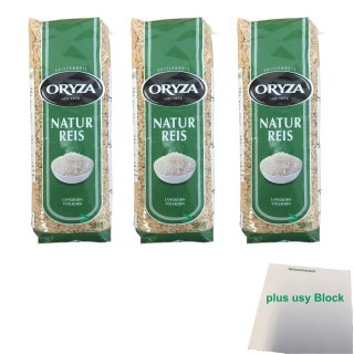 Oryza Naturreis Langkorn Vollkorn 3er Pack (3x 500g) + usy Block