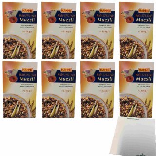 Hahne Multi Frucht Müsli 37% 8er Pack (8x375g Packung) + usy Block