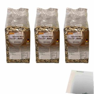 Hahne Schokoladen Müsli 3er Pack (3x750g Beutel) + usy Block
