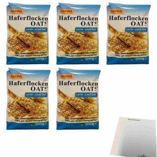 Hahne zarte Haferflocken 5er Pack (5x500g Beutel) + usy Block