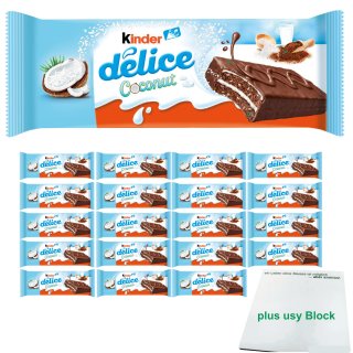 Ferrero Kinder Delice Coconut Kuchen-Snack 20er Pack (20x37g Schokoküchlein mit Kokos) + usy Block