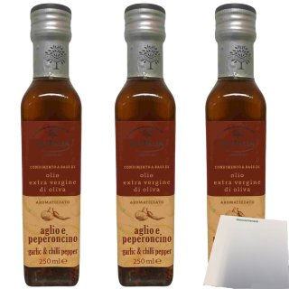 Olitalia Olio Extra Vergine di Oliva con Peperoncino & Aglio 3er Pack (3x250ml Flasche) + usy Block