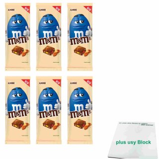 m&ms Almond 6er Pack (6x165g Tafel Milchschokolade mit Mini m&ms und Mandeln) + usy Block