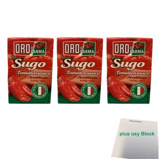 Oro di Parma Sugo Tomatensauce Arrabbiata 3er Pack (3x 400g) + usy Block