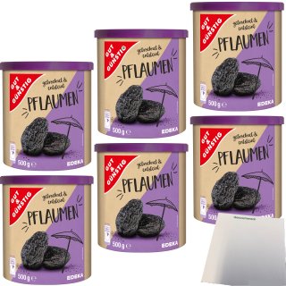 Gut&Günstig Trockenpflaumen entsteint und essfertig 6er Pack (6x500g Dose) + usy Block